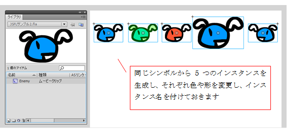 同じシンボルから作成された5つのインスタンス