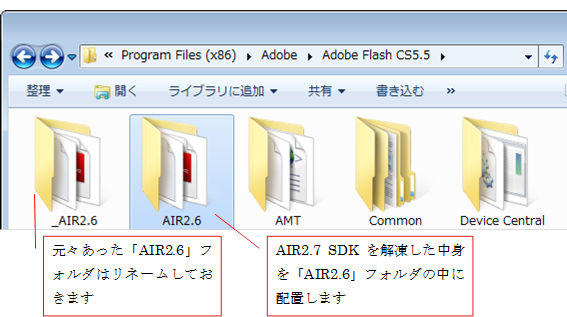AIR2.7SDKを解凍して配置